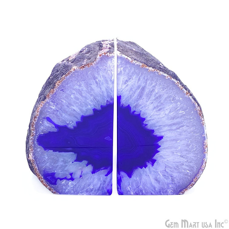 GEMMART USA Purple Geode Bookend, Unique Agate Bookend Pair, Mineral